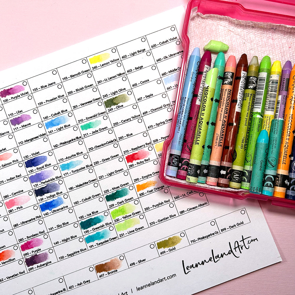 Caran D'Ache Neocolors II Chart - Full Colour Chart - Print and Colour - Easy Art Reference