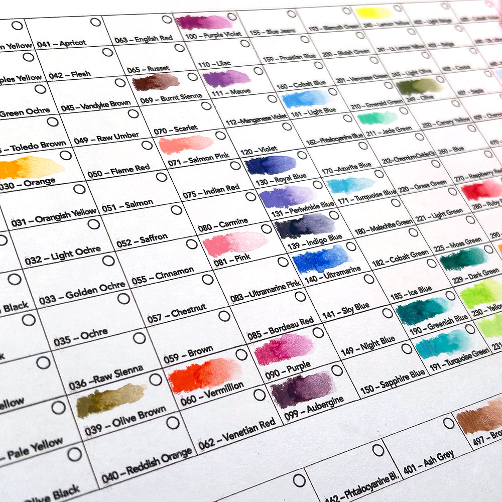 Caran D'Ache Neocolors II Chart - Full Colour Chart - Print and Colour - Easy Art Reference