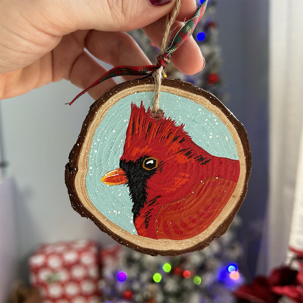 Cardinal - Light Blue Background 2 ✩ Holiday Ornament