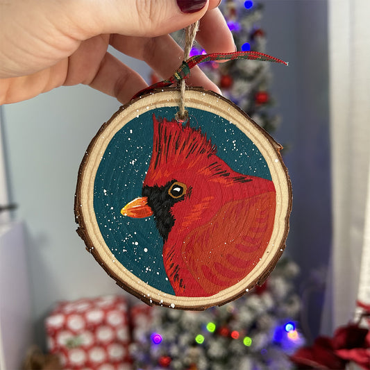 Cardinal - Teal Background 1 ✩ Holiday Ornament