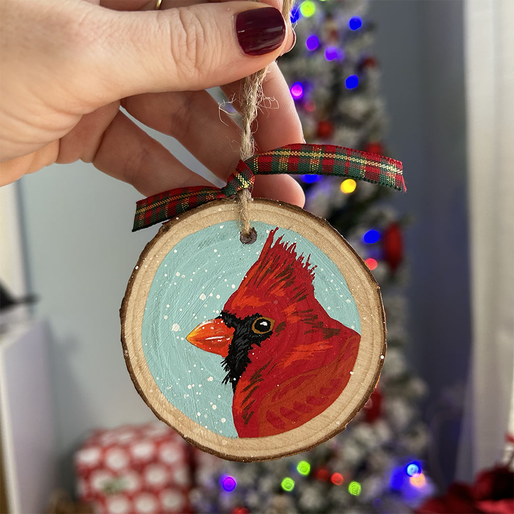 Cardinal - Light Blue Background 3 ✩ Holiday Ornament