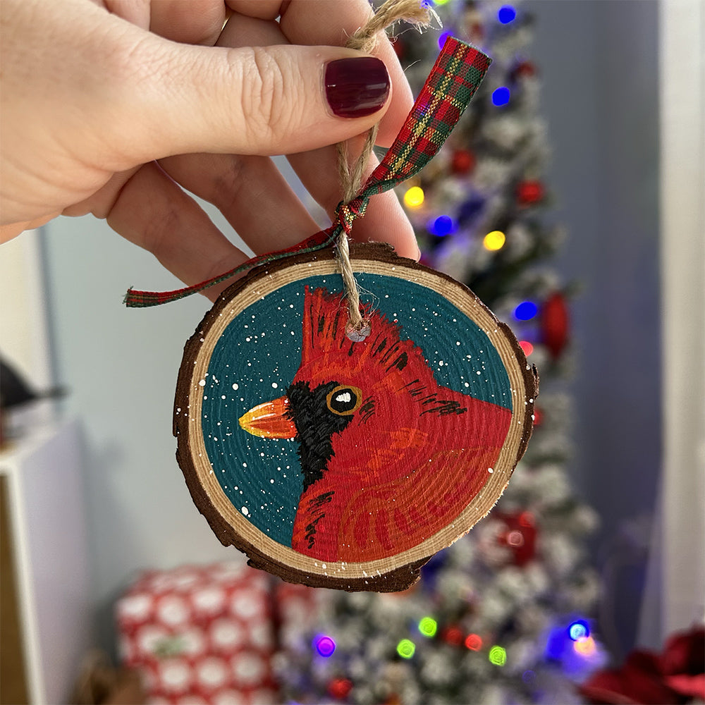Cardinal - Teal Background 2 ✩ Holiday Ornament