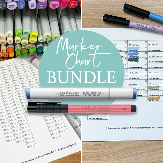 Marker Chart BUNDLE - Copic and PITT Artist Brush Pens - 2 in 1