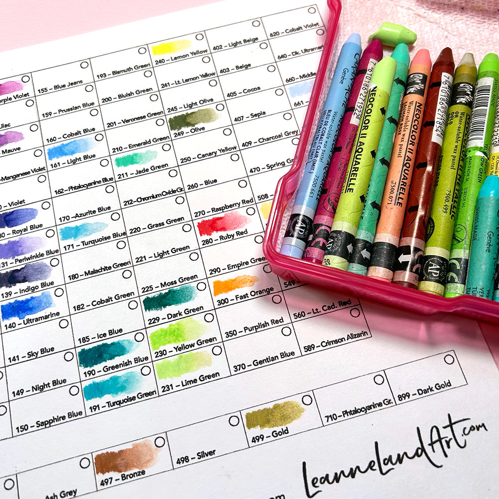 Caran D'Ache Neocolors II Chart - Full Colour Chart - Print and Colour - Easy Art Reference