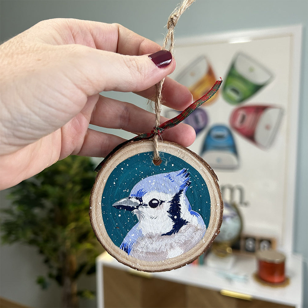 Blue Jay - Teal Background ✩ Holiday Ornament