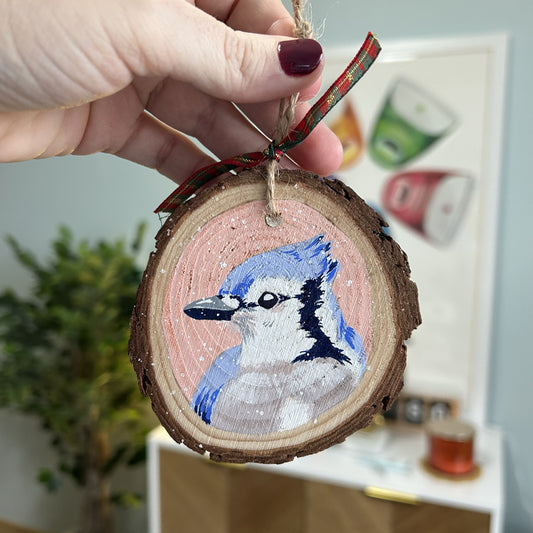 Blue Jay - Light Pink Background ✩ Holiday Ornament
