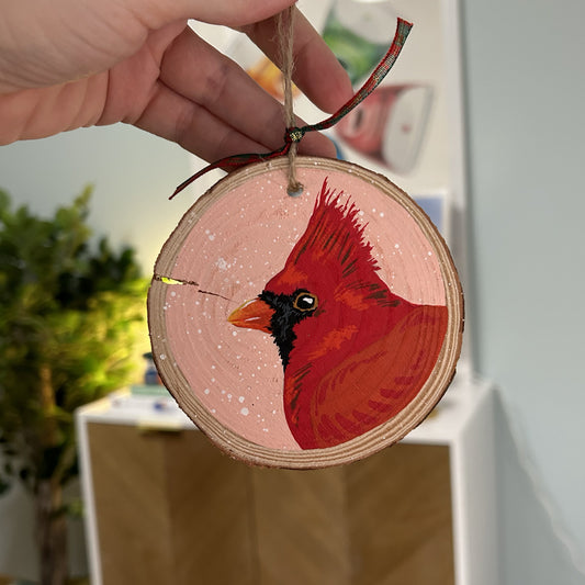 Cardinal - Light Pink Background ✩ Holiday Ornament
