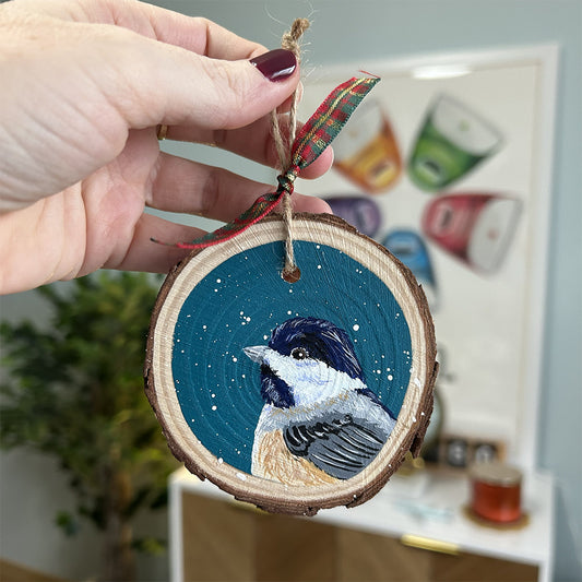 Chickadee - Teal Background ✩ Holiday Ornament