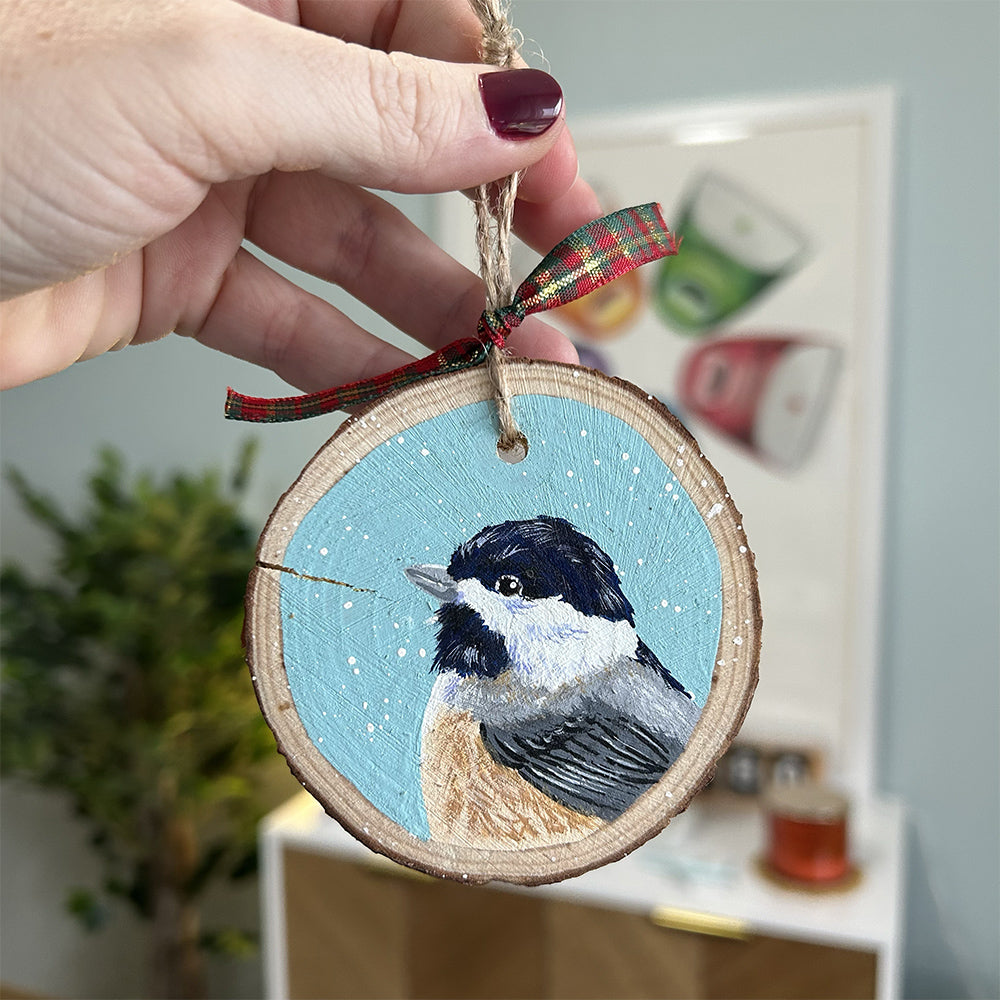 Chickadee - Light Blue Background ✩ Holiday Ornament