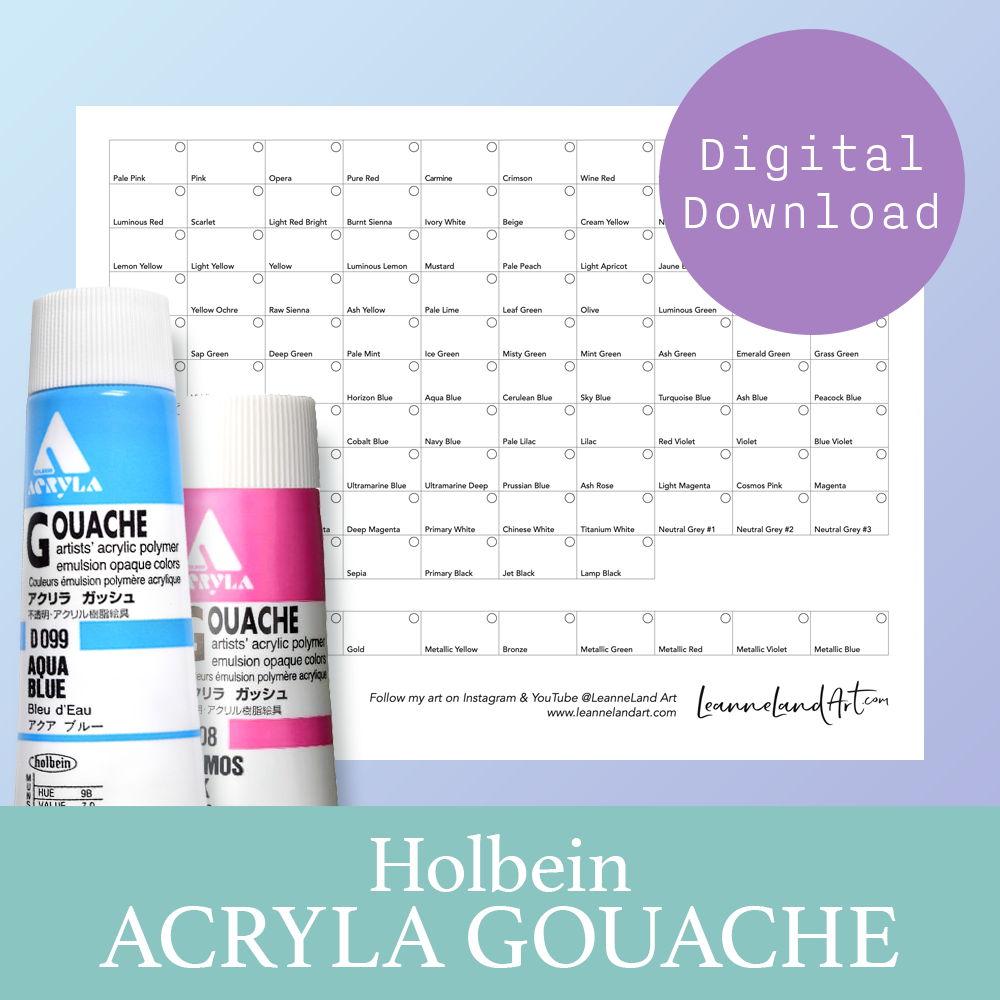 Holbein ACRYLA GOUACHE - Printable Full Paint Chart - Print and Colour - Easy Art Reference