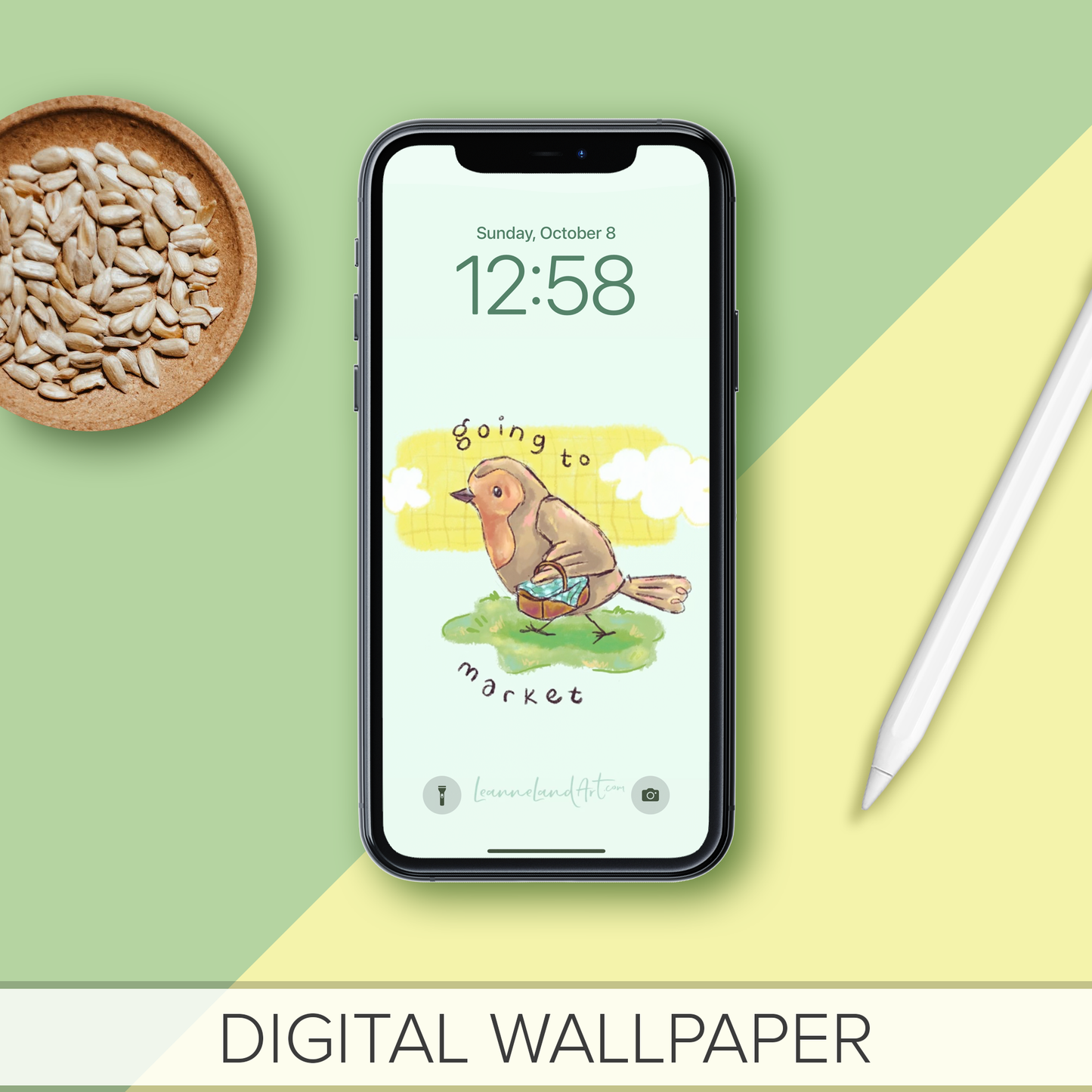 Robin Going to Market • Digital Wallpaper