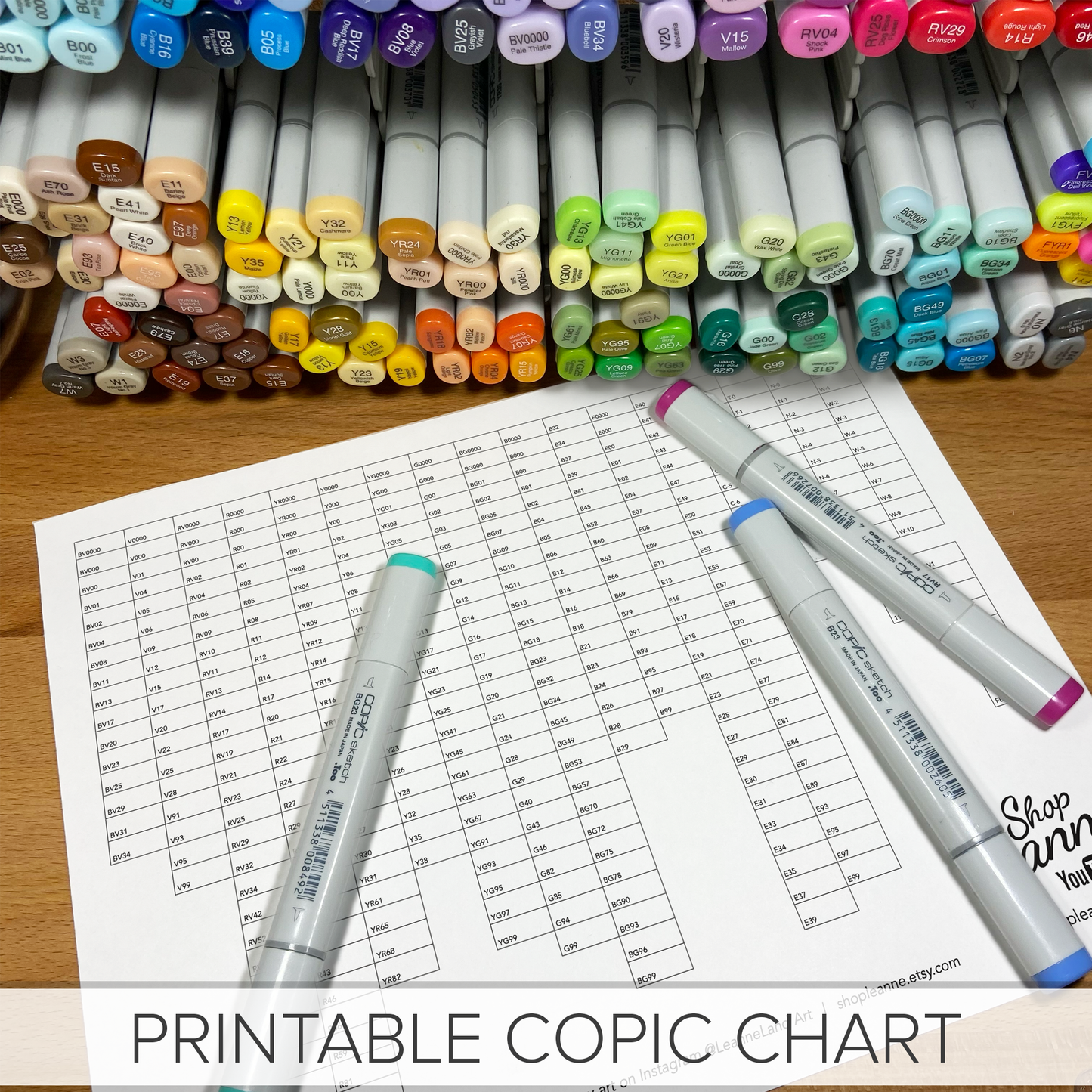 Marker Chart BUNDLE - Copic and PITT Artist Brush Pens - 2 in 1