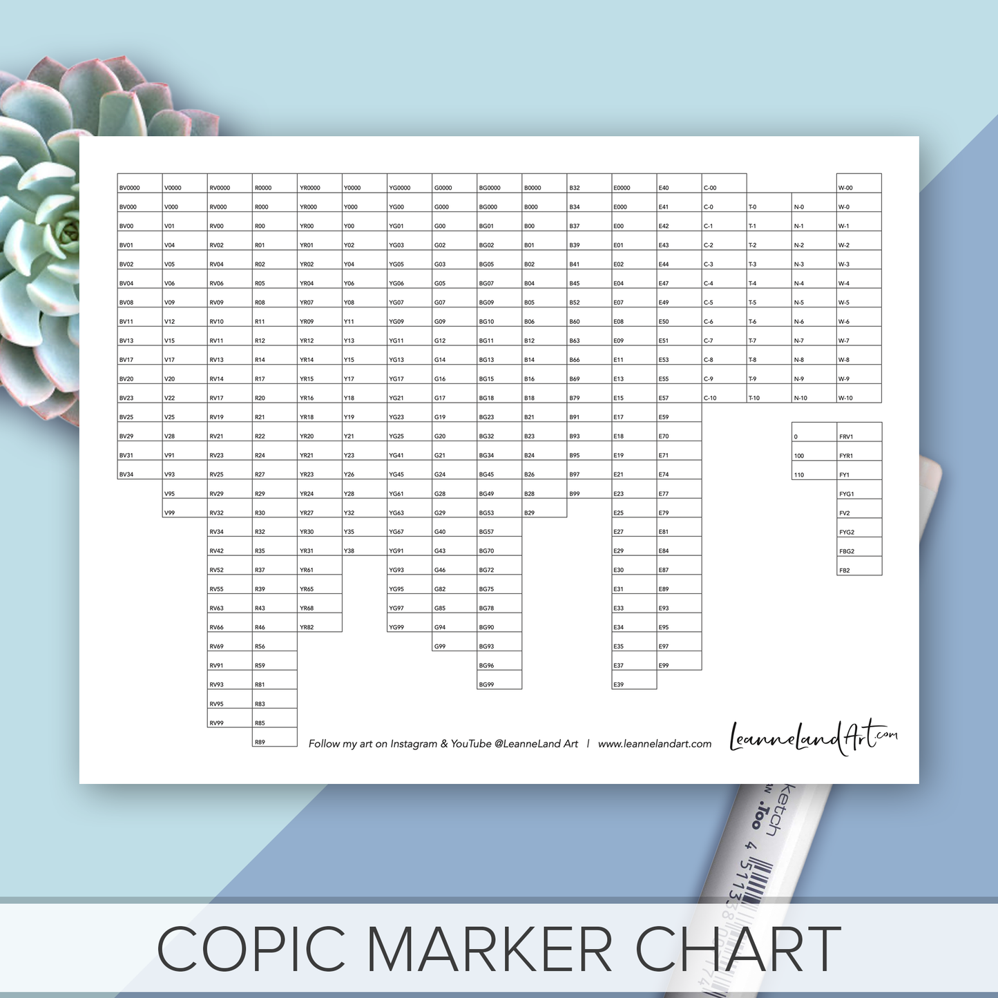 COPIC Marker Chart - Printable Full Marker Chart - Print and Colour - Easy Art Reference