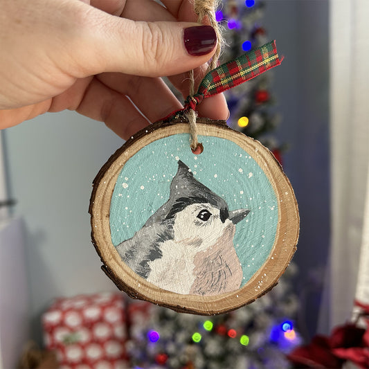 Tufted Titmouse - Light Blue Background ✩ Holiday Ornament