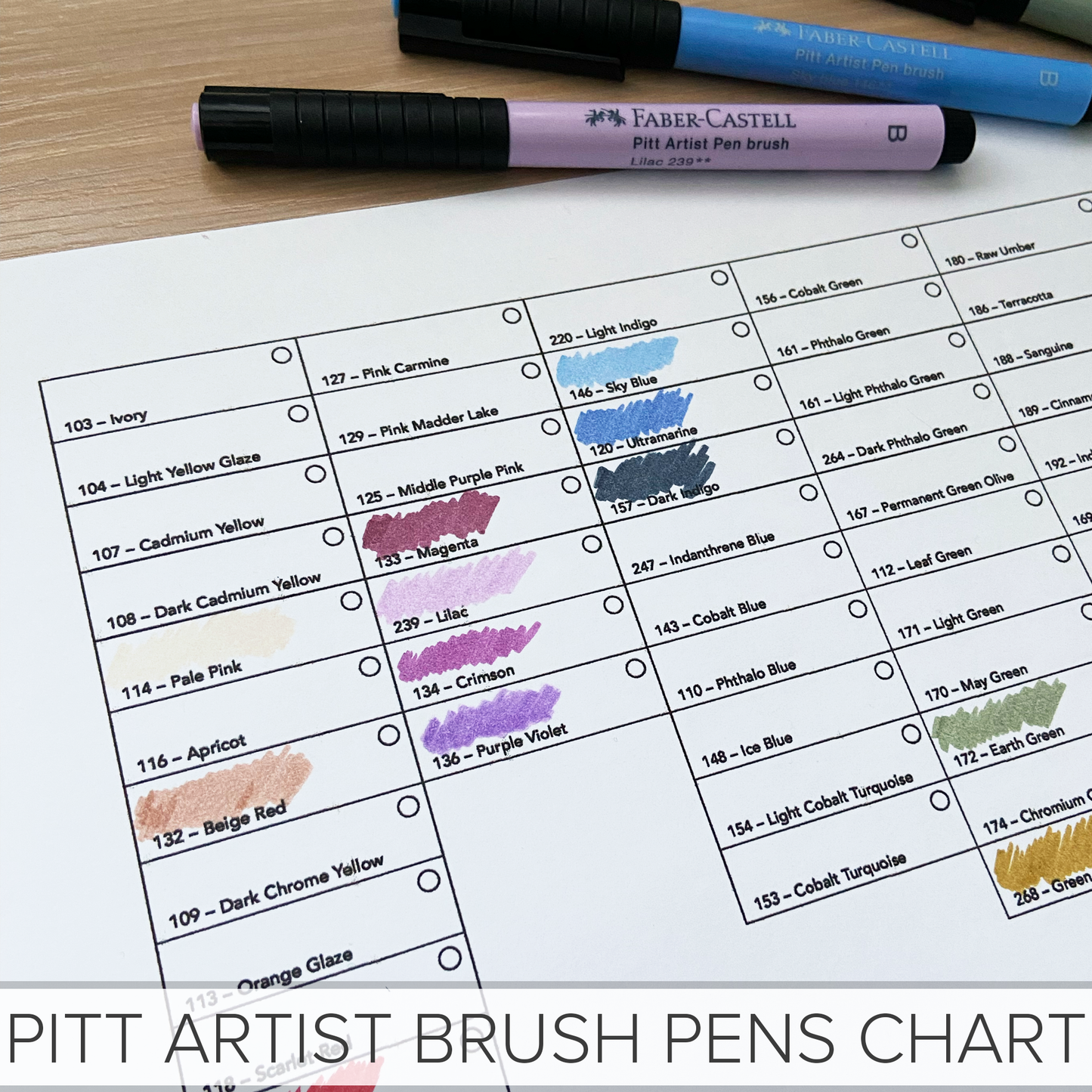 PITT Artist Brush Pen Marker Chart - Full Marker Chart - Print and Colour - Easy Art Reference